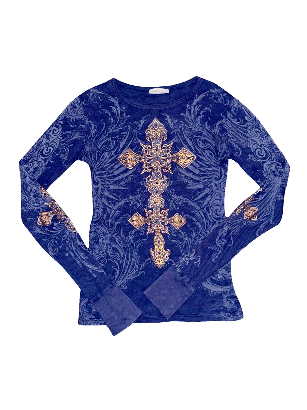 VTG MM BY MISS ME Y2K RHINESTONE EMBELLISHED NAVY LONG-SLEEVE // SIZE SMALL⭐️
